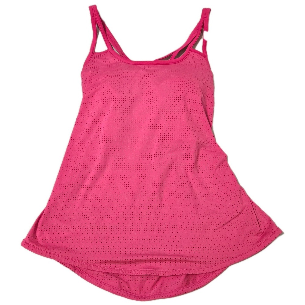 Athleta Tank Built In Bra With Pads Bright Pink Mesh Cross Cut Out Back Size XS